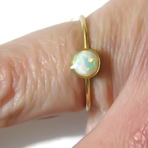 14KYGF 5MM Genuine White Fire Opal Gemstone Ring